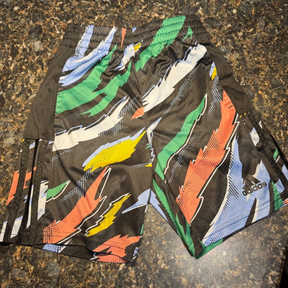 Adidas Boys Multicolor Lightning Bolt Graphic Athletic Shorts Black Size 8